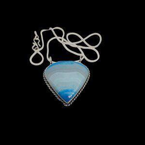 Blue Botswana Agate 925 Silver Plated Gemstone Necklace 17" GW